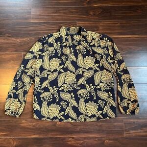 J. Crew Women’s Navy and Gold Floral Print Lined Blouse, size S, NWT